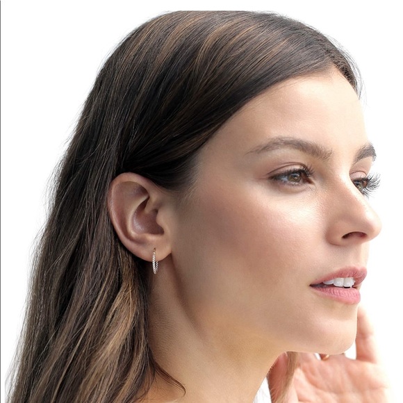 14K Gold Plated Cubic Zirconia Hoop Earrings - Picture 4 of 4